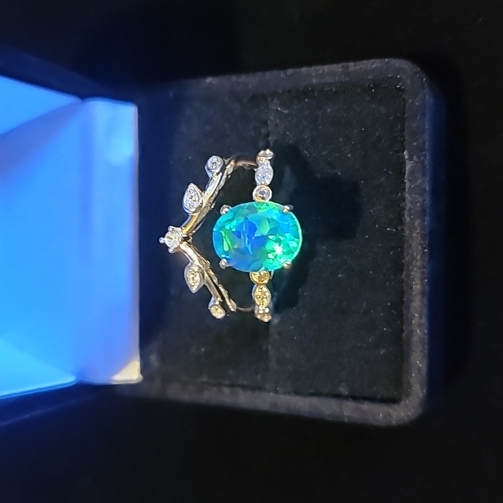 Peacock Quartz (Triplet) and White Zircon Set of 2 Stackable Ring
